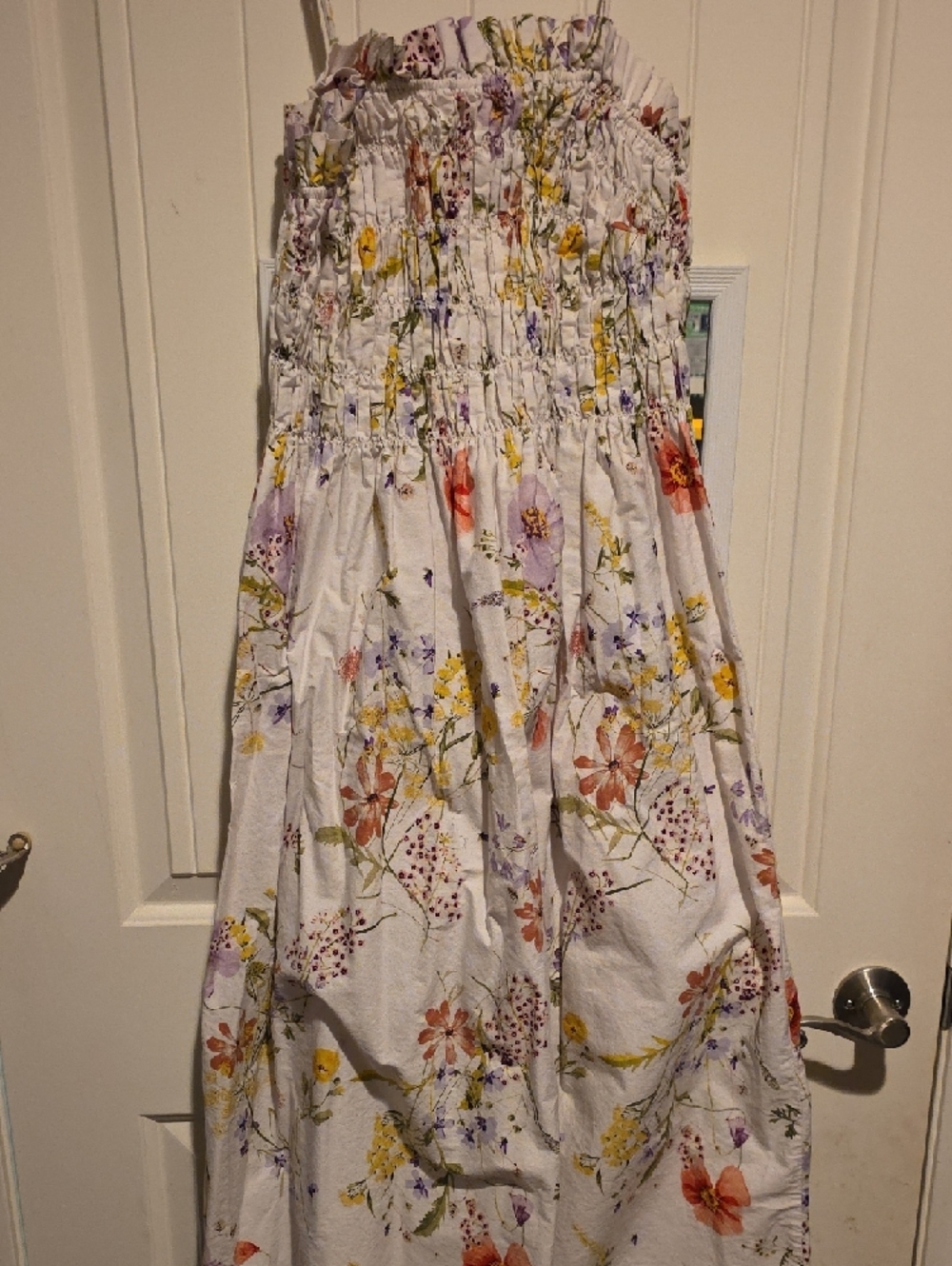 H&M White Floral Smocked Dress with Yellow & Lavender Print - Picture 2 of 5